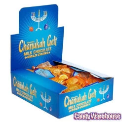 Chanukah Gelt Milk Chocolate Gold Coins In Mesh Bags: 18-Piece Box -Candy Promotion Shop chanukah gelt milk chocolate gold coins in mesh bags 18 piece box candy warehouse 4