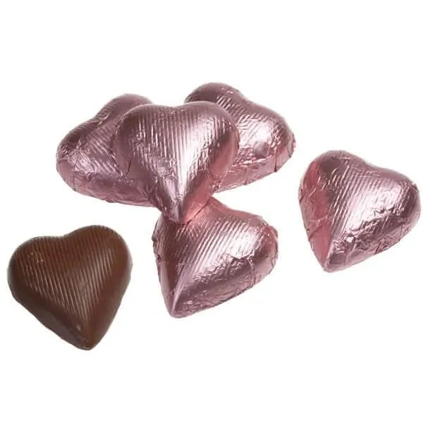 Foiled Milk Chocolate Hearts - Light Pink: 2LB Bag 3 Foiled Milk Chocolate Hearts - Light Pink: 2LB Bag