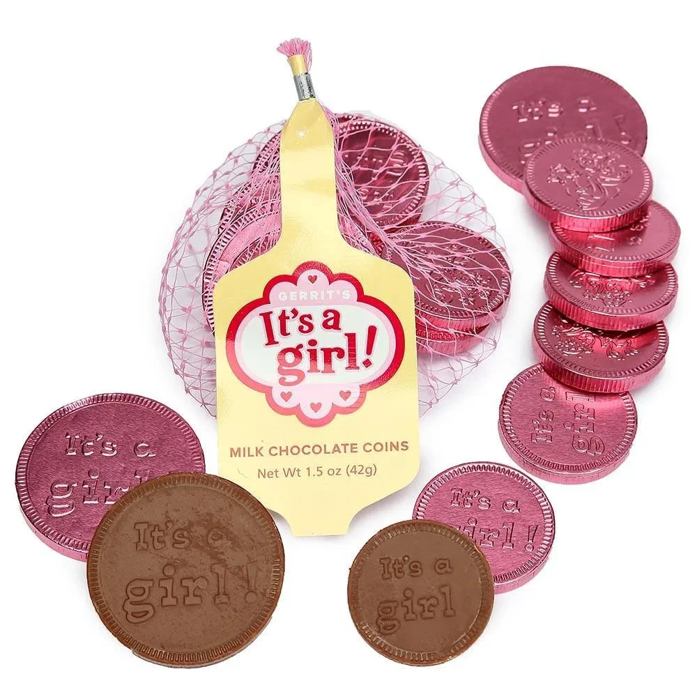 It's A Girl Foiled Chocolate Coins In Mesh Bags: 18-Piece Box 3 It's A Girl Foiled Chocolate Coins In Mesh Bags: 18-Piece Box