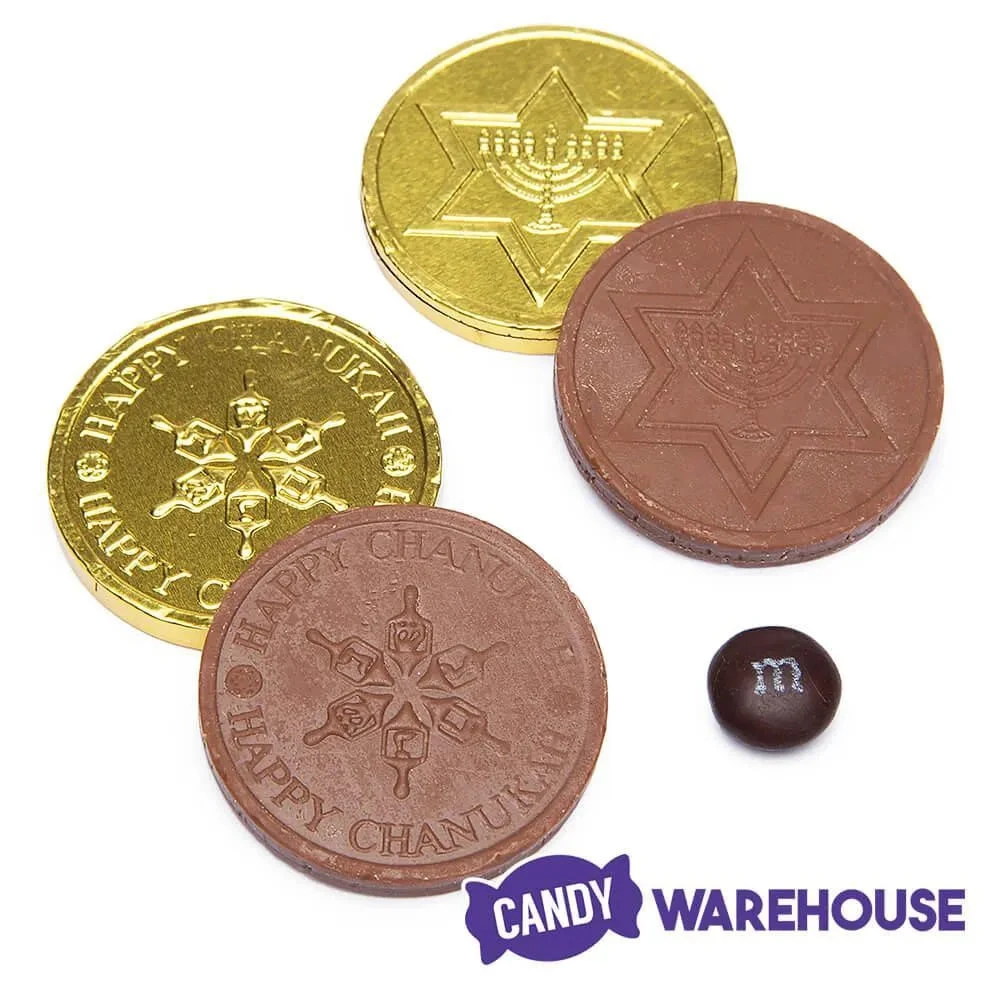 Madelaine Chanukah Gelt Gold Foiled Milk Chocolate Coins In Mesh Bags: 24-Piece Tub 6 Madelaine Chanukah Gelt Gold Foiled Milk Chocolate Coins In Mesh Bags: 24-Piece Tub - Image 4