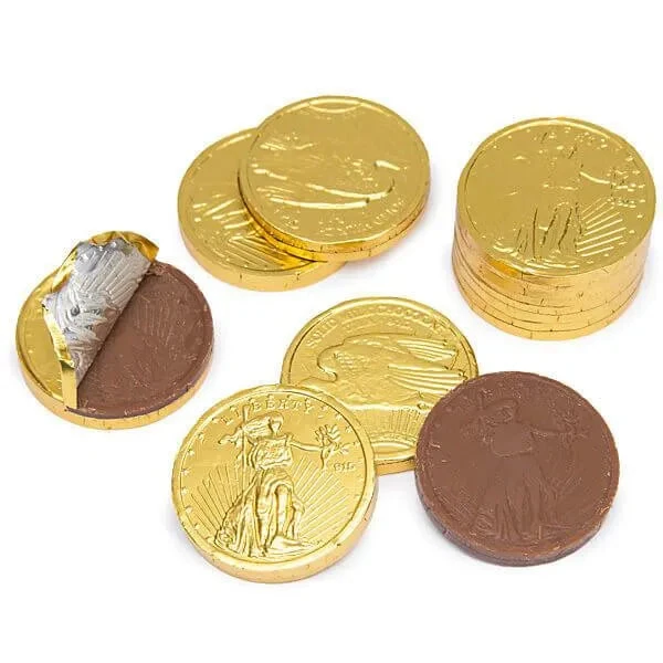 Madelaine Gold Foiled Milk Chocolate Coins - Medium: 5LB Bag 3 Madelaine Gold Foiled Milk Chocolate Coins - Medium: 5LB Bag
