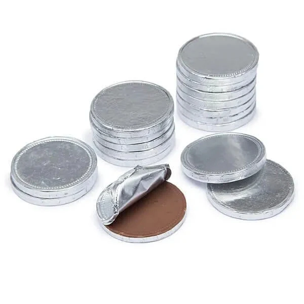 Madelaine Silver Foiled Milk Chocolate Coins - Blank: 5LB Bag 3 Madelaine Silver Foiled Milk Chocolate Coins - Blank: 5LB Bag