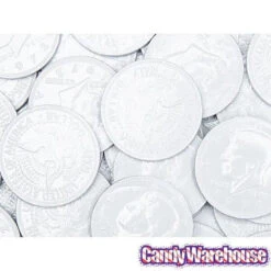 White Foiled Milk Chocolate Coins: 1LB Bag -Candy Promotion Shop white foiled milk chocolate coins 1lb bag candy warehouse 4