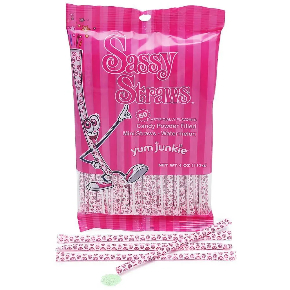 YumJunkie Sassy Straws Candy Powder Filled Mini Straws - Watermelon: 50-Piece Bag 3 YumJunkie Sassy Straws Candy Powder Filled Mini Straws - Watermelon: 50-Piece Bag